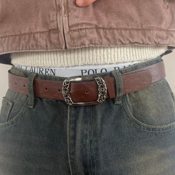Y2K Style Brown American Western Floral Design Belt - Picture 1 of 8